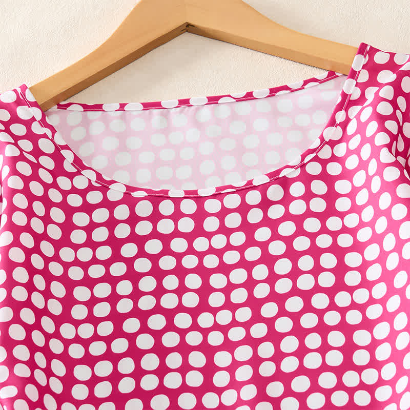 Buddha Stones Summer Elegant Polka Dot A Line Ruffle Hem Short Sleeve Knee Length Dress - image 14