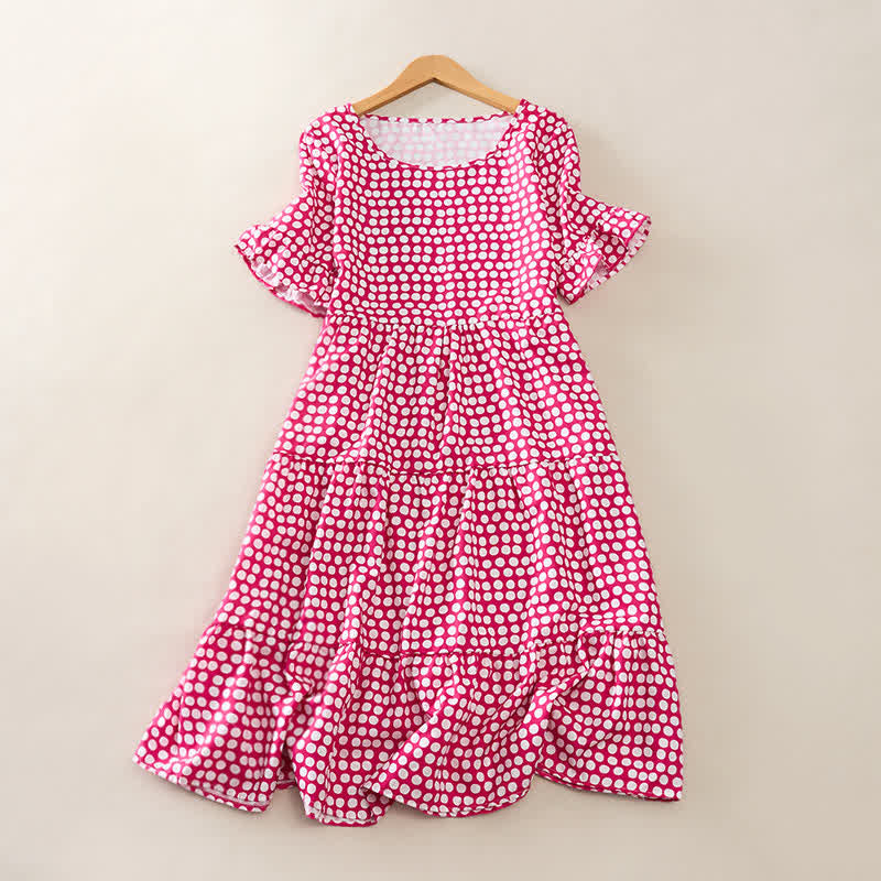 Buddha Stones Summer Elegant Polka Dot A Line Ruffle Hem Short Sleeve Knee Length Dress - HotPink - US16,UK/AU20,EU48 (3XL) - image 12