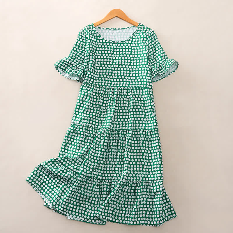 Buddha Stones Summer Elegant Polka Dot A Line Ruffle Hem Short Sleeve Knee Length Dress - MediumSeaGreen - US16,UK/AU20,EU48 (3XL) - image 23