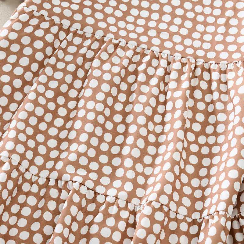 Buddha Stones Summer Elegant Polka Dot A Line Ruffle Hem Short Sleeve Knee Length Dress - image 32