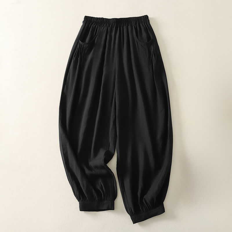 Buddha Stones Summer Solid Color Elastic Waist Women's Capri Harem Pants - Black - US8-10,UK/AU12-14,EU40-42 (2XL) - image 4