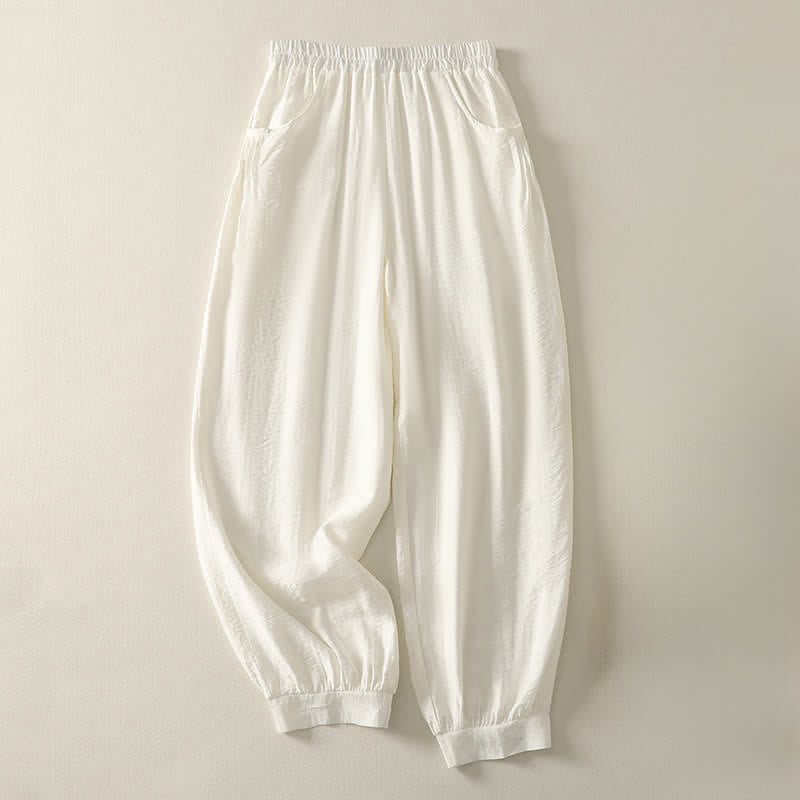 Buddha Stones Summer Solid Color Elastic Waist Women's Capri Harem Pants - AntiqueWhite - US8-10,UK/AU12-14,EU40-42 (2XL) - image 8