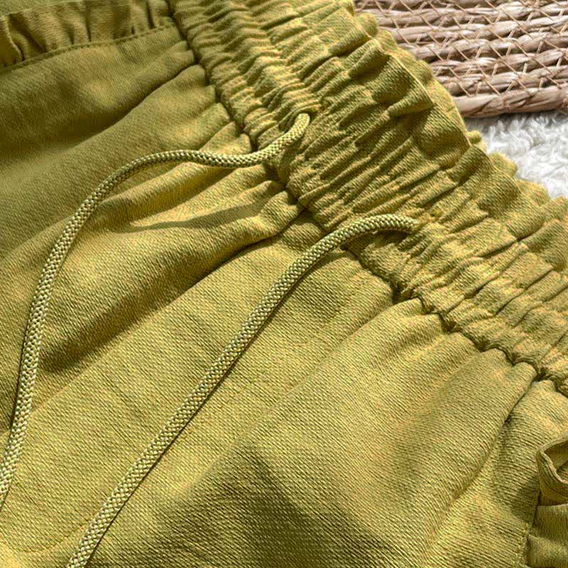 Buddha Stones Summer Drawstring Ruffle Elastic Waist Women's Shorts With Pockets - image 2