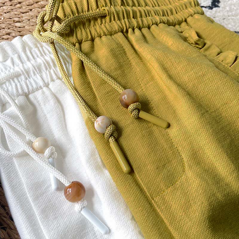 Buddha Stones Summer Drawstring Ruffle Elastic Waist Women's Shorts With Pockets - image 30