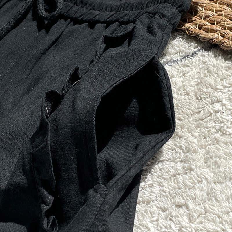 Buddha Stones Summer Drawstring Ruffle Elastic Waist Women's Shorts With Pockets - image 11