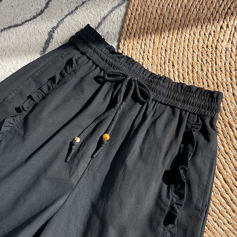 Buddha Stones Summer Drawstring Ruffle Elastic Waist Women's Shorts With Pockets - image 9