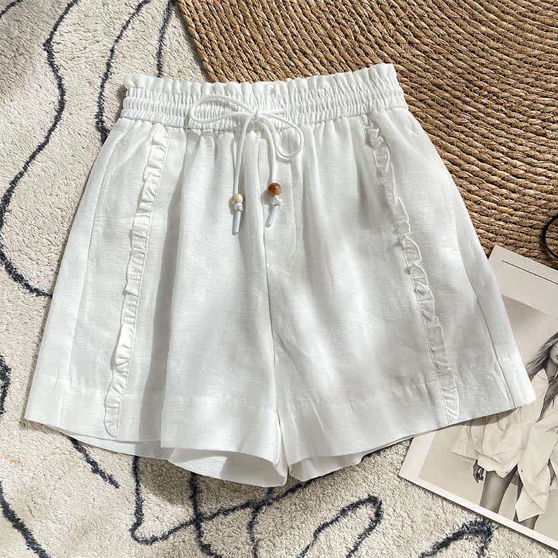 Buddha Stones Summer Drawstring Ruffle Elastic Waist Women's Shorts With Pockets - White - US8-10,UK/AU12-14,EU40-42 (2XL) - image 13