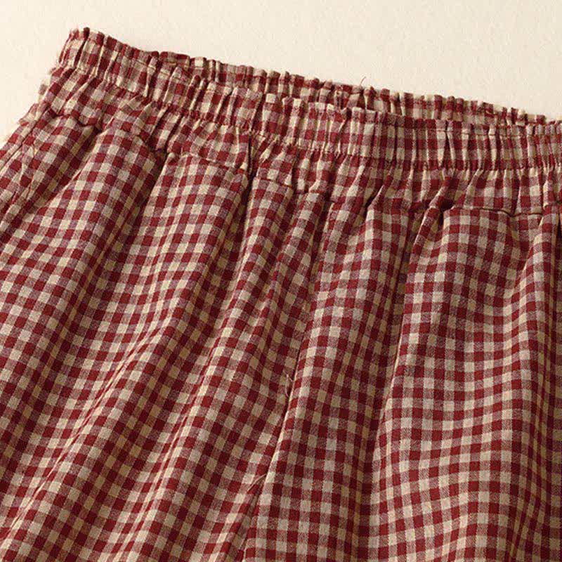 Buddha Stones Summer Plaid Elastic Waist Cropped Women's Tapered Pants With Pockets - image 1