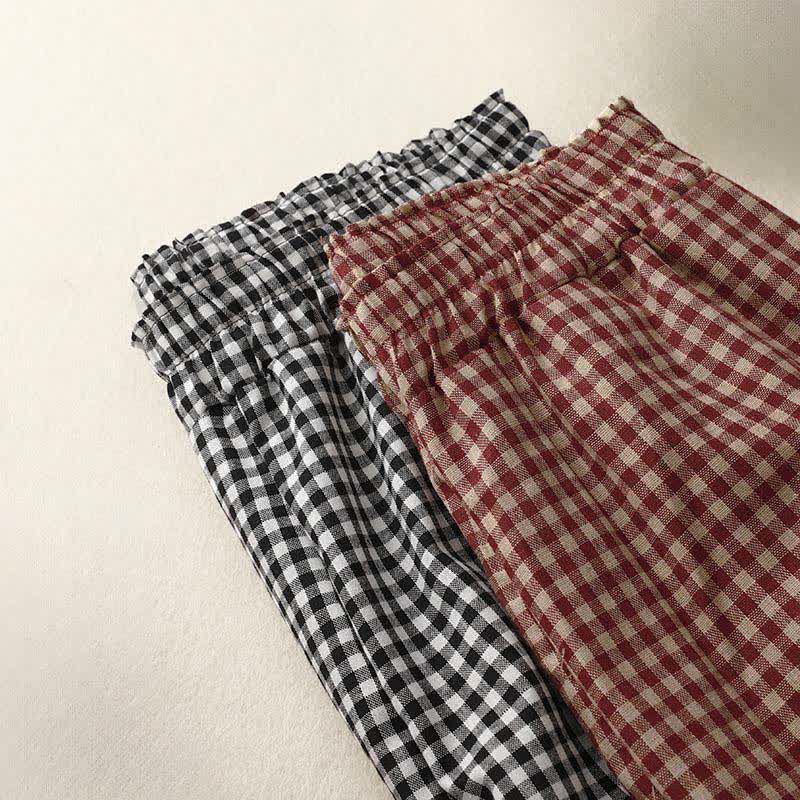 Buddha Stones Summer Plaid Elastic Waist Cropped Women's Tapered Pants With Pockets - image 17