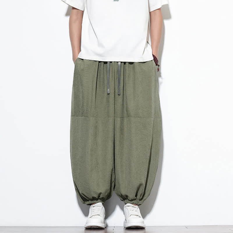 Buddha Stones Spring Solid Color Drawstring Cropped Men's Harem Cotton Pants With Pockets - OliveDrab - US/UK/AU46,EU56 (5XL) - image 27
