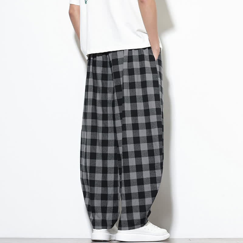 Buddha Stones Summer Plaid Pattern High Waist Drawstring Men's Harem Pants With Pockets - image 5
