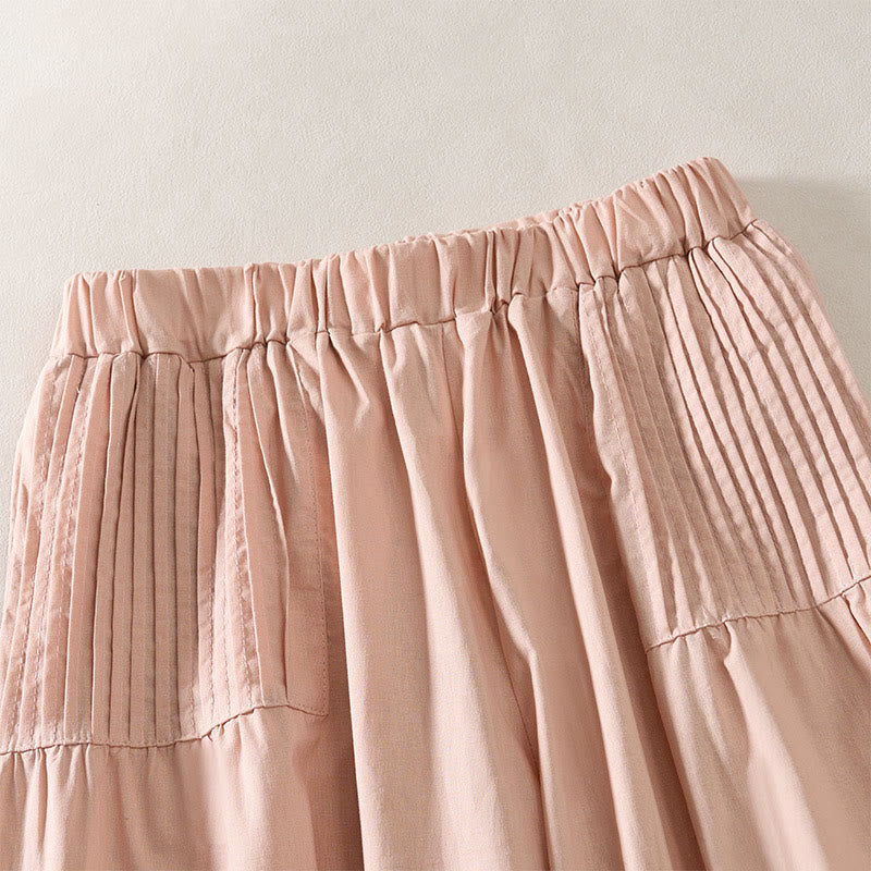 Buddha Stones Summer Pleated Design Elastic Waistband Cropped Women's Wide Leg Pants With Pockets - image 2