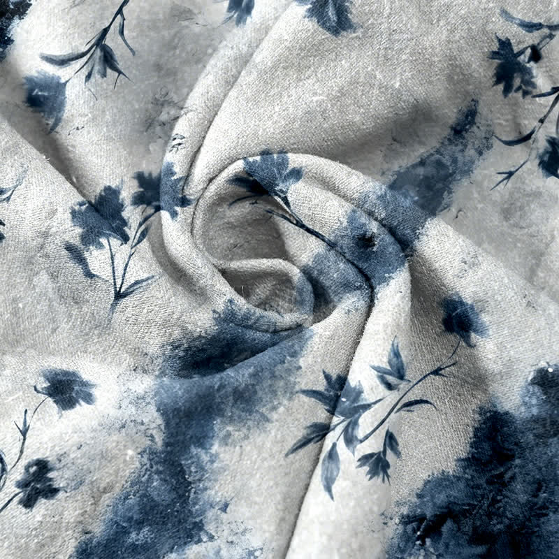 Buddha Stones Ink Wash Painting Floral Elastic Drawstring Women's Pure Cotton Pants With Pockets - image 5