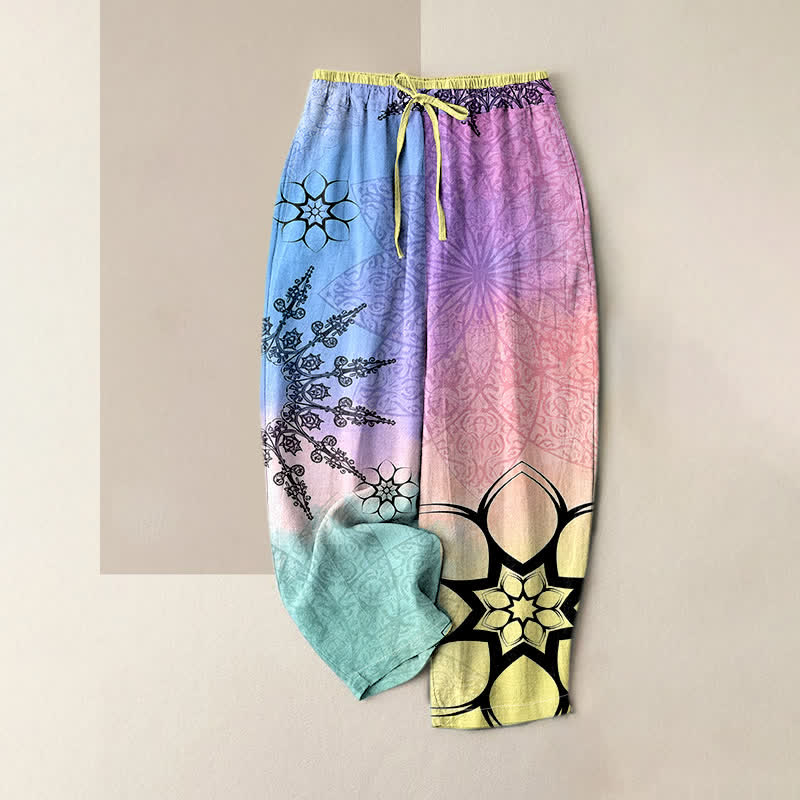 Buddha Stones Cotton Print Gradient Mandala Elastic Waist Women's Pants With Pockets - Plum - US16,UK/AU20,EU48 (3XL) - image 6