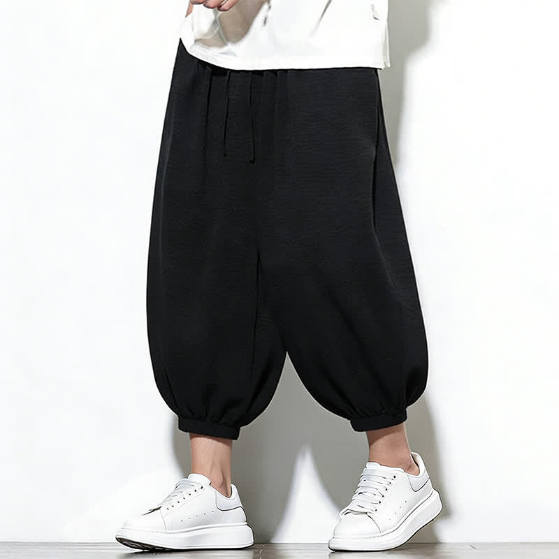 Buddha Stones Spring Solid Color Drawstring Elastic Design Men's Harem Capri Pants - Black - US/UK/AU46,EU56 (5XL) - image 21