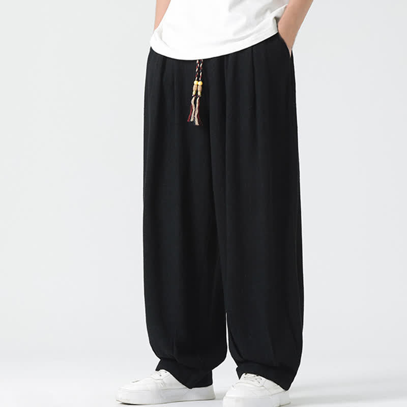 Buddha Stones Summer Drawstring Ankle Length Solid Color Men's Straight Leg Pants - Black - US/UK/AU46,EU56 (5XL) - image 17