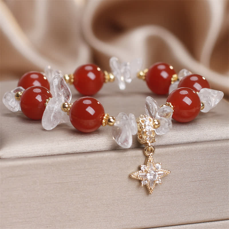 Buddha Stones Natural Red Agate Clear Quartz Hexagram Charm Confidence Bracelet - image 5