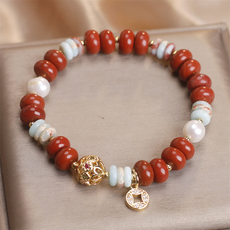 Buddha Stones Red Jasper Shoushan Stone Abacus Beads Protection Bracelet - image 1