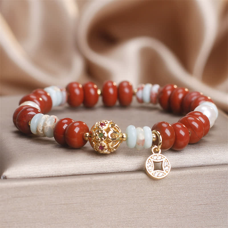 Buddha Stones Red Jasper Shoushan Stone Abacus Beads Protection Bracelet - image 4