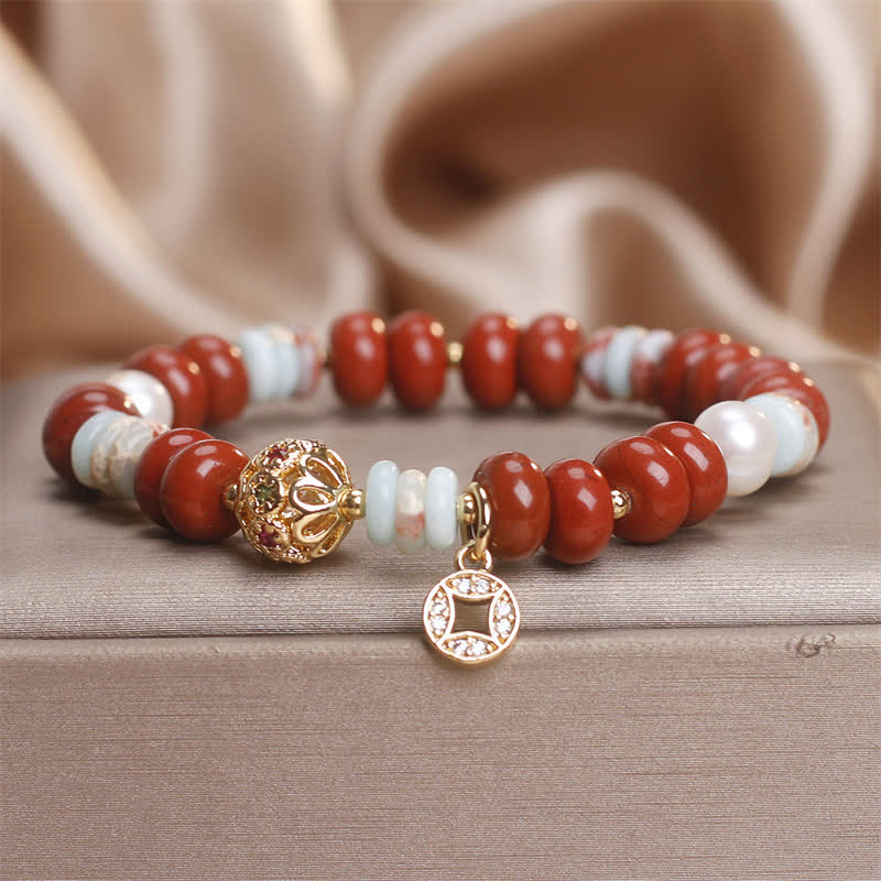 Buddha Stones Red Jasper Shoushan Stone Abacus Beads Protection Bracelet - Red Jasper(Wrist Circumference:15-16cm) - image 0