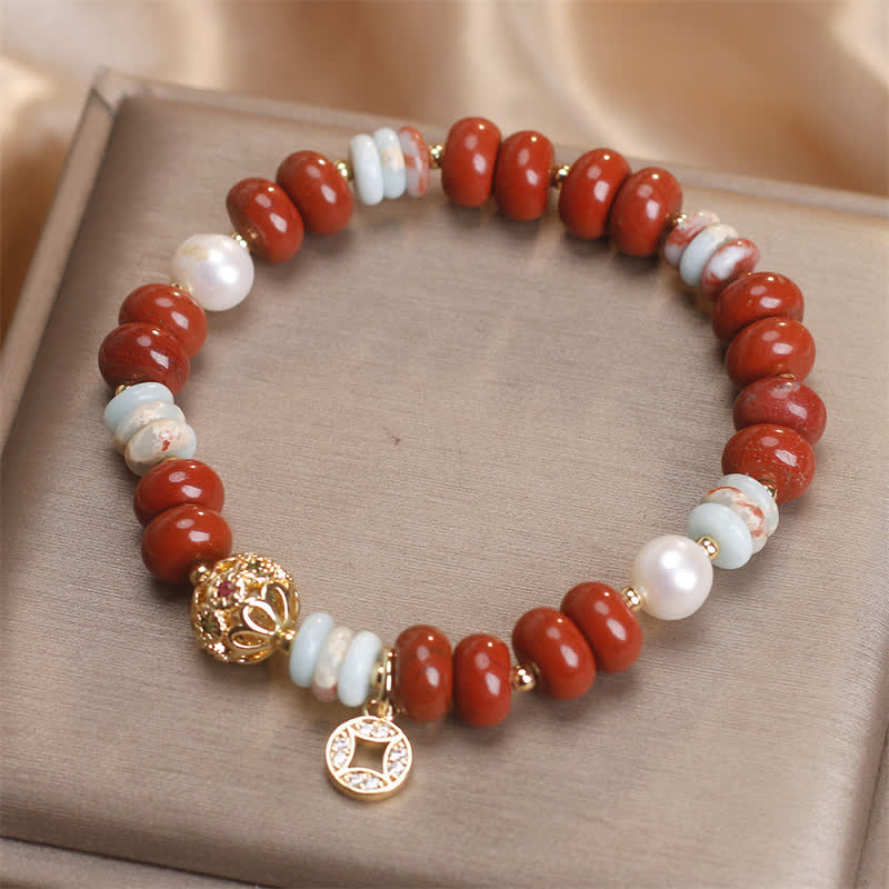 Buddha Stones Red Jasper Shoushan Stone Abacus Beads Protection Bracelet - image 2