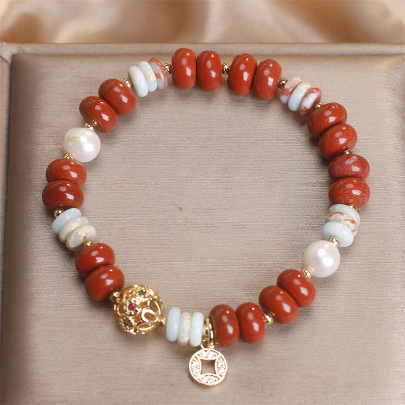 Buddha Stones Red Jasper Shoushan Stone Abacus Beads Protection Bracelet - image 3