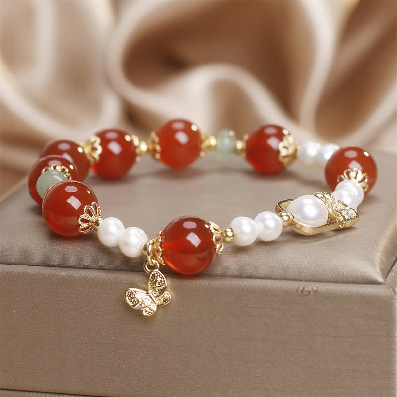 Buddha Stones Natural Red Agate Pearl Butterfly Self-acceptance Bracelet - image 6