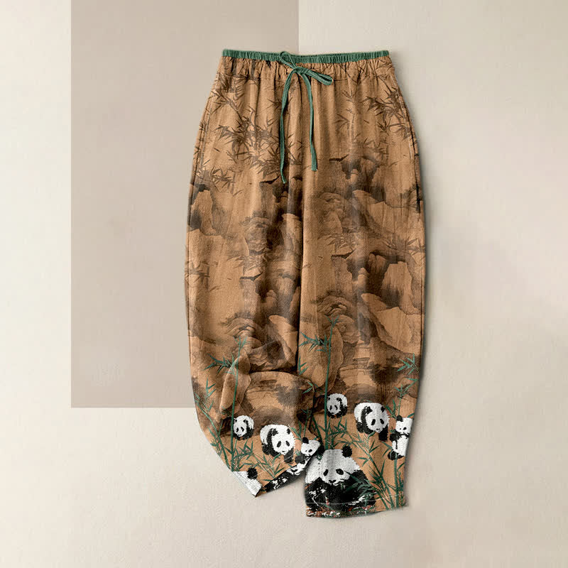 Buddha Stones Cotton Pandas Bamboo Print Elastic Waist Women's Pants With Pockets - Peru - US16,UK/AU20,EU48 (3XL) - image 6