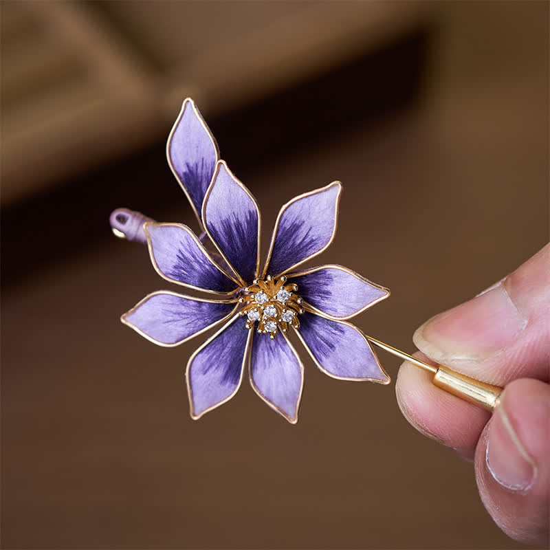 Buddha Stones Handcrafted Silk Art Velvet Flower Purple Flower Brooch - image 2