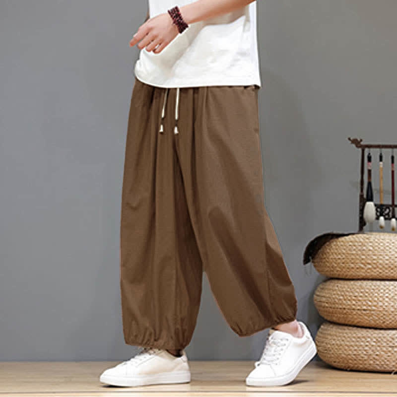 Buddha Stones Summer Zen Elastic Waist Cuff Men's Cropped Harem Pants With Pockets - SaddleBrown - US/UK/AU46,EU56 (5XL) - image 17