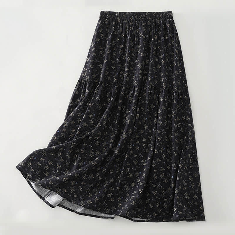 Buddha Stones Floral Elastic Waist Ruffle Hem Women's Skirt - Black - US8-10,UK/AU12-14,EU40-42 (2XL) - image 2