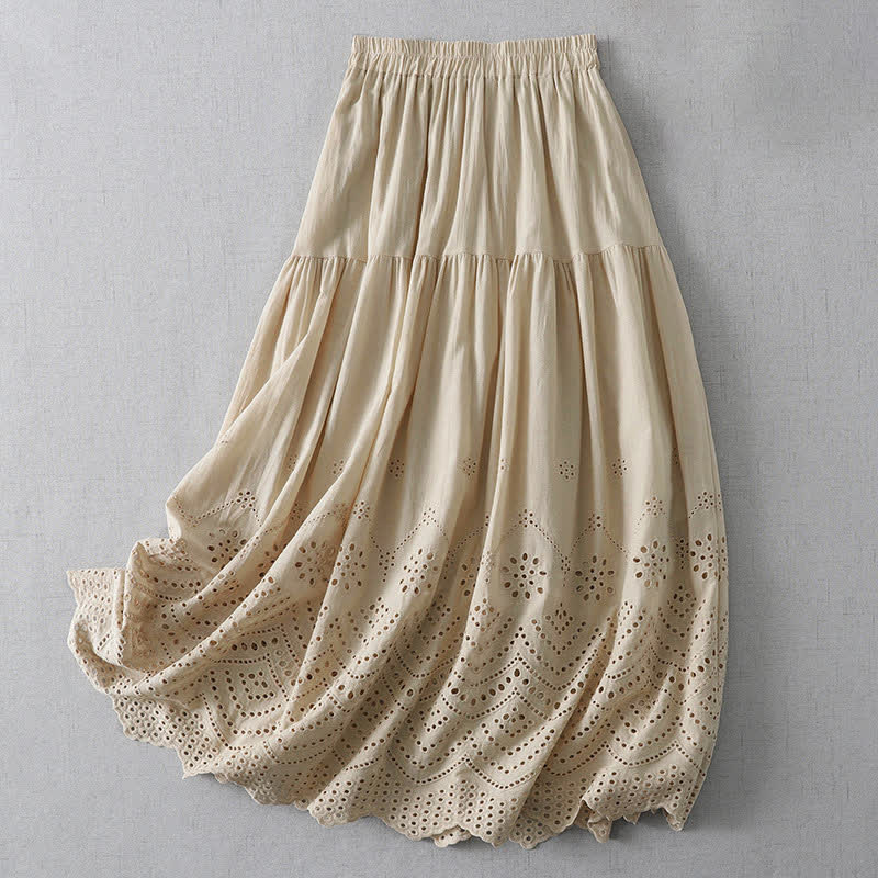 Buddha Stones Summer Boho Hollow Hem Design Solid Women's Skirts - Tan - US8-10,UK/AU12-14,EU40-42 (2XL) - image 10