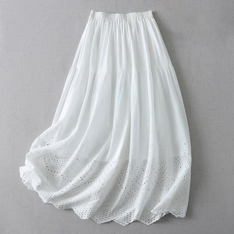Buddha Stones Summer Boho Hollow Hem Design Solid Women's Skirts - White - US8-10,UK/AU12-14,EU40-42 (2XL) - image 0