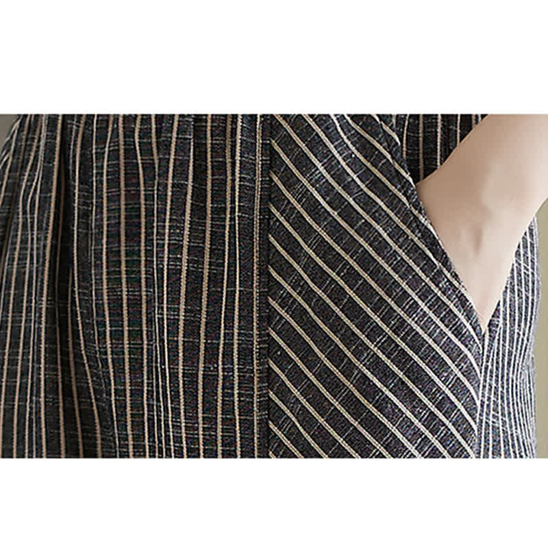 Buddha Stones Summer Casual Striped Linen Cotton Women's Tapered Pants With Pockets - image 7