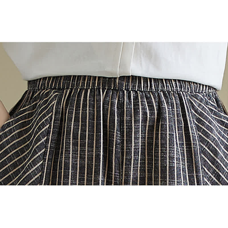 Buddha Stones Summer Casual Striped Linen Cotton Women's Tapered Pants With Pockets - image 6
