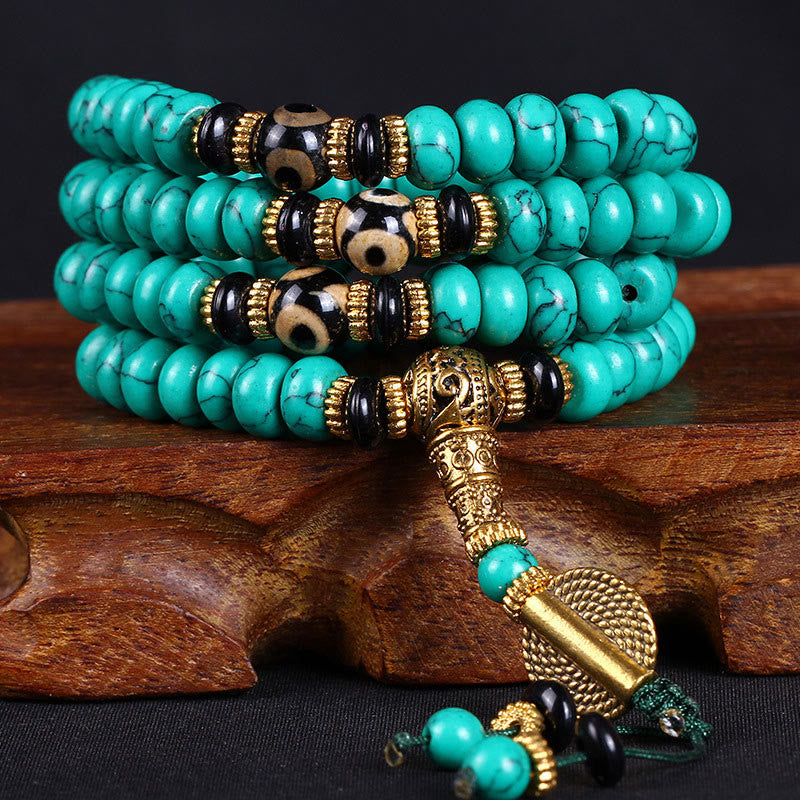 Buddha Stones Tibetan 108 Beads Turquoise Dzi Bead Wisdom Balance Mala - 10mm*108 - image 0