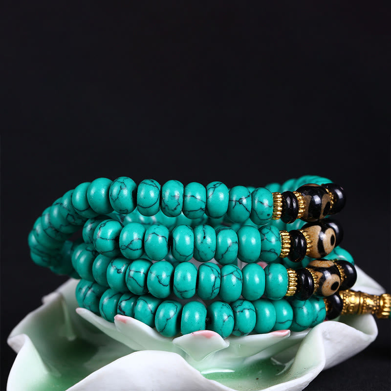 Buddha Stones Tibetan 108 Beads Turquoise Dzi Bead Wisdom Balance Mala - image 2