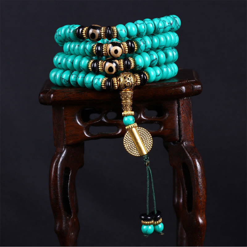 Buddha Stones Tibetan 108 Beads Turquoise Dzi Bead Wisdom Balance Mala - image 3