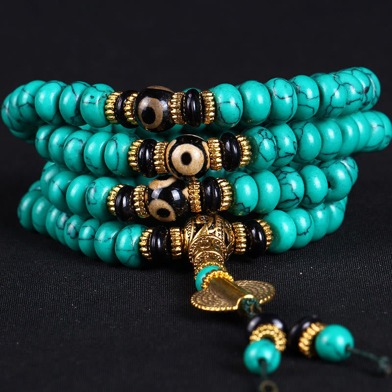 Buddha Stones Tibetan 108 Beads Turquoise Dzi Bead Wisdom Balance Mala - image 1
