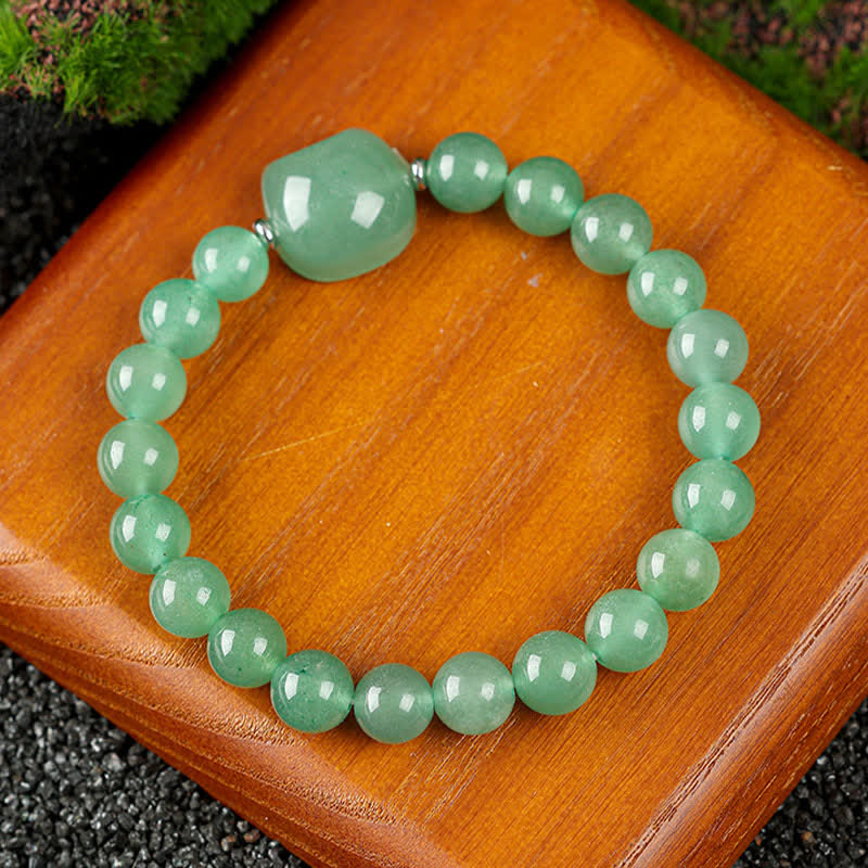 Buddha Stones Cute Cat Design Blue Lace Agate Clear Quartz Beaded Bracelet - Green Aventurine(Wrist Circumference 15–16cm) - image 4