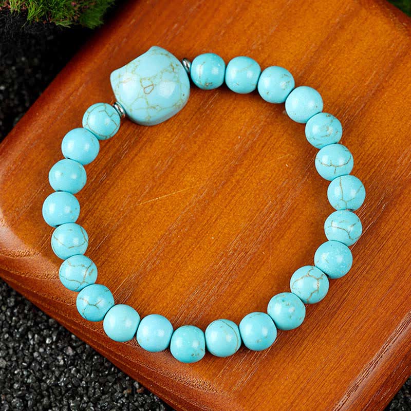 Buddha Stones Cute Cat Design Blue Lace Agate Clear Quartz Beaded Bracelet - Turquoise(Wrist Circumference 15–16cm) - image 14
