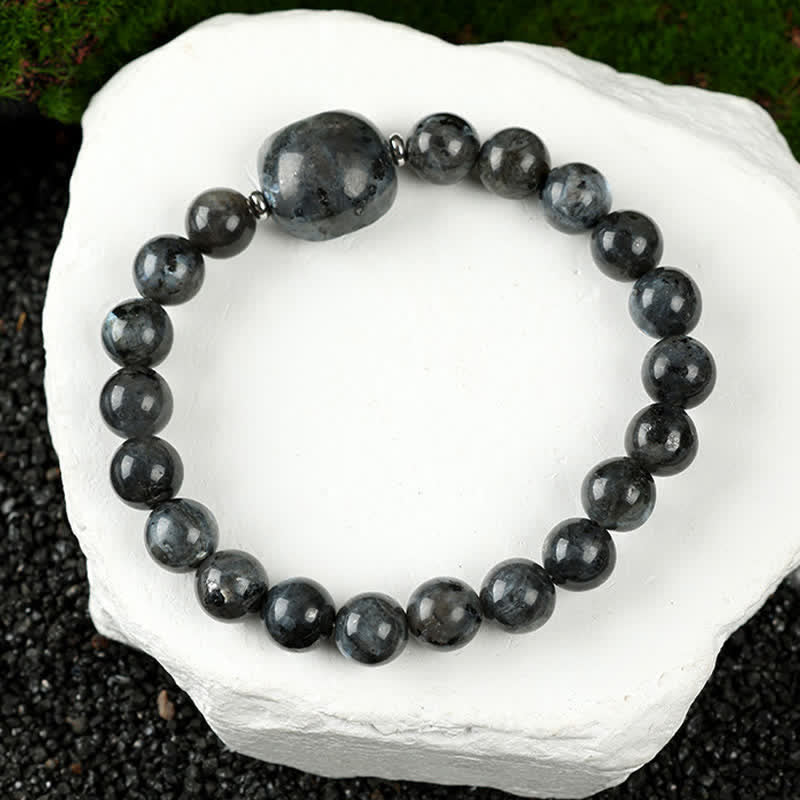 Buddha Stones Cute Cat Design Blue Lace Agate Clear Quartz Beaded Bracelet - Black Glitter Stone(Wrist Circumference 15–16cm) - image 29