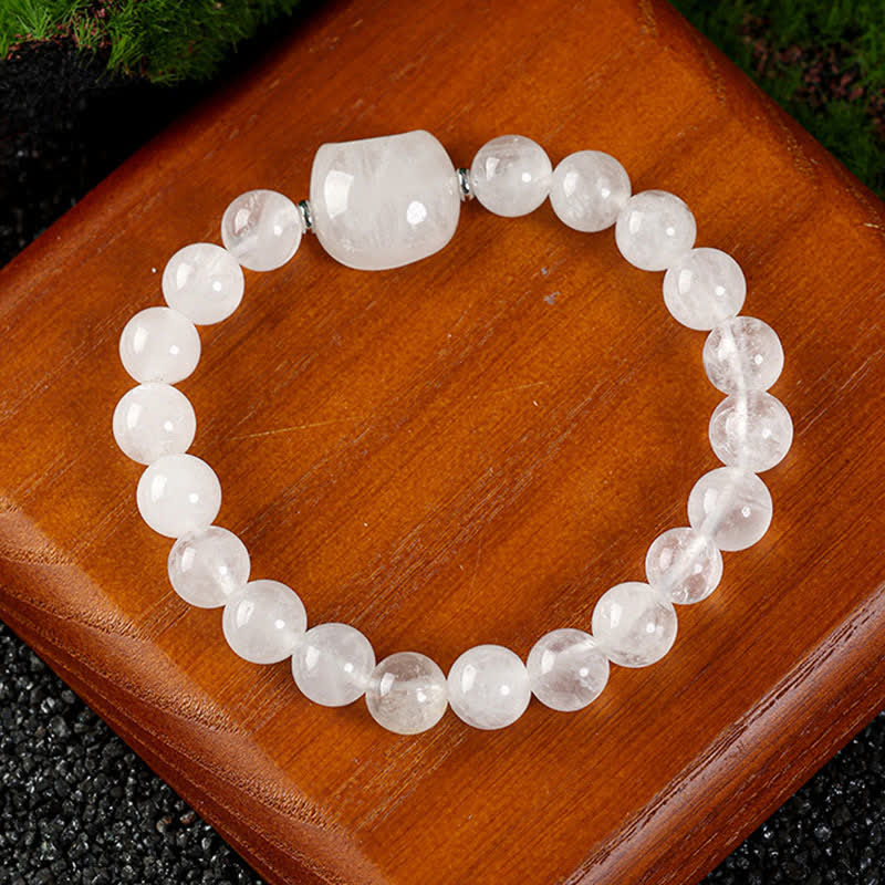 Buddha Stones Cute Cat Design Blue Lace Agate Clear Quartz Beaded Bracelet - Clear Quartz(Wrist Circumference 15–16cm) - image 2