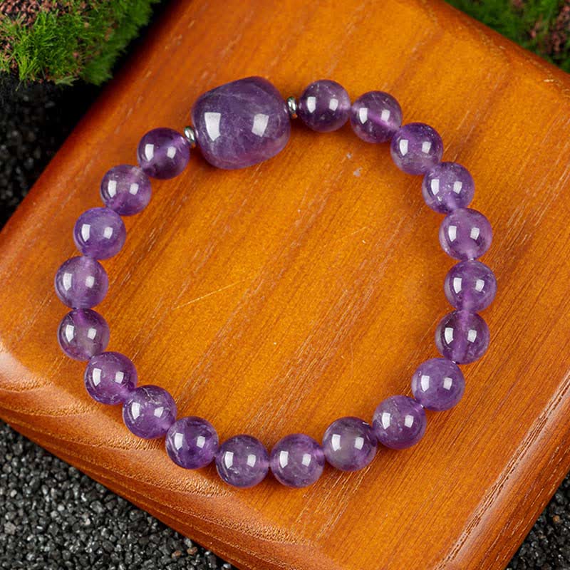 Buddha Stones Cute Cat Design Blue Lace Agate Clear Quartz Beaded Bracelet - Amethyst(Wrist Circumference 15–16cm) - image 10