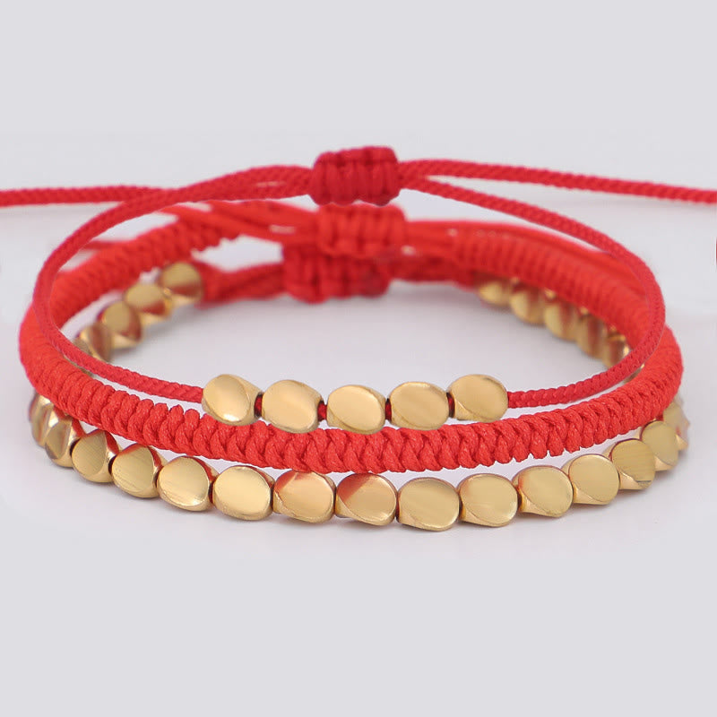 FREE Today: Luck and Strength 3Pcs Golden Copper Beads Red String Bracelet - Red String(Wrist Circumference:16-26cm) - image 0