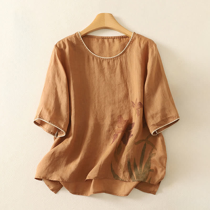Buddha Stones Summer Floral Print Women's Short Sleeve T-Shirts - Peru - US8-10,UK/AU12-14,EU40-42 (2XL) - image 5