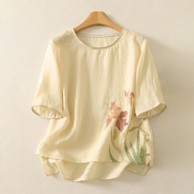 Buddha Stones Summer Floral Print Women's Short Sleeve T-Shirts - Beige - US8-10,UK/AU12-14,EU40-42 (2XL) - image 10