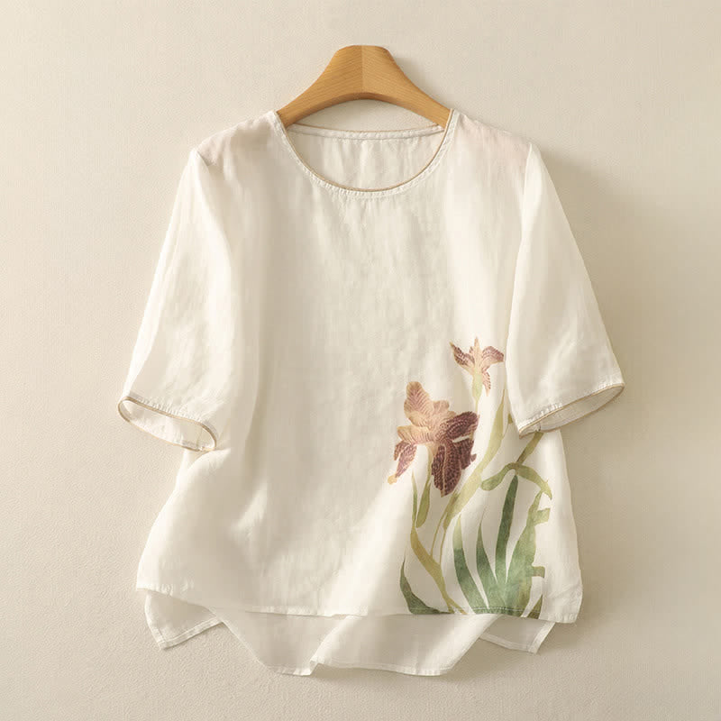 Buddha Stones Summer Floral Print Women's Short Sleeve T-Shirts - White - US8-10,UK/AU12-14,EU40-42 (2XL) - image 15
