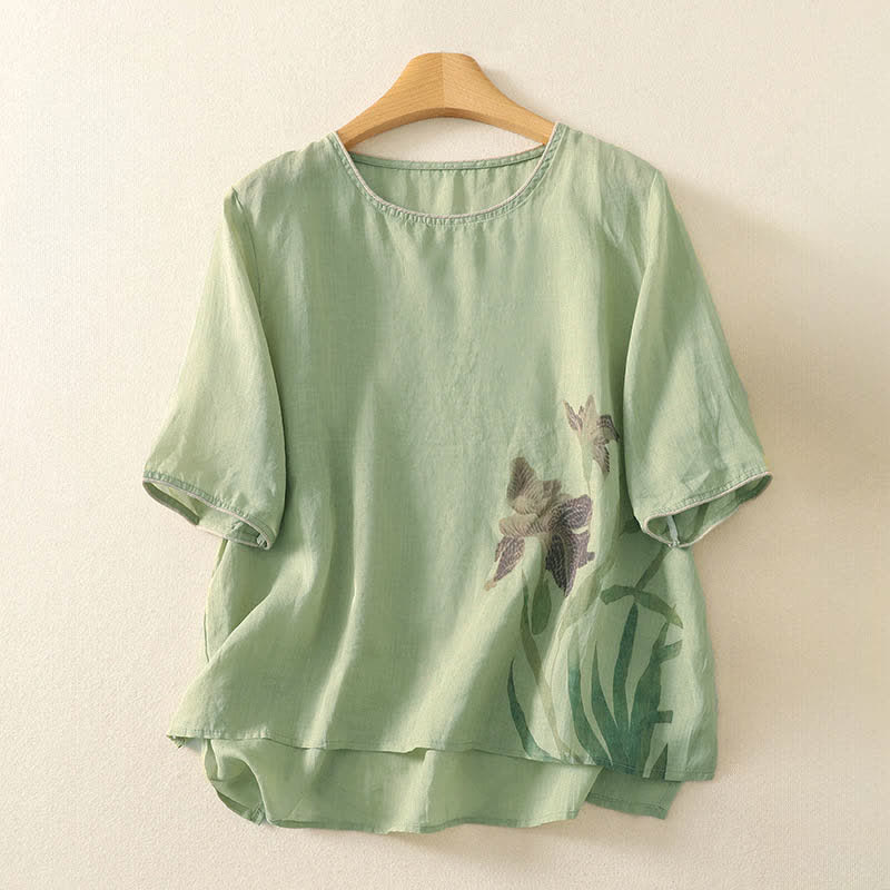 Buddha Stones Summer Floral Print Women's Short Sleeve T-Shirts - PaleGreen - US8-10,UK/AU12-14,EU40-42 (2XL) - image 0