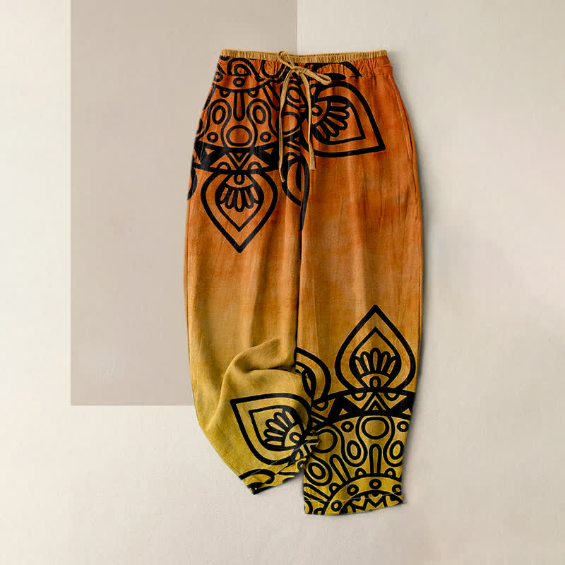 Buddha Stones Pure Cotton Gradient Mandala Pattern Women's Elastic Waist Pants With Pockets - DarkOrange - US16,UK/AU20,EU48 (3XL) - image 4